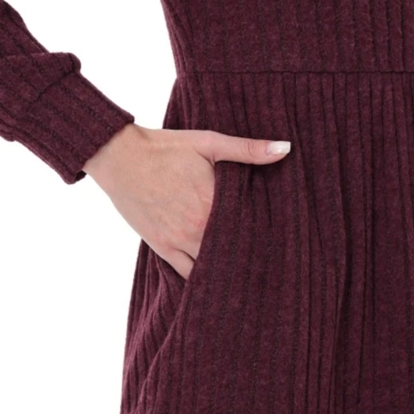 Frye Burgundy Ribbed Knit Dress Square Neck Long Sleeve Pockets NWT Size L - Picture 4 of 8